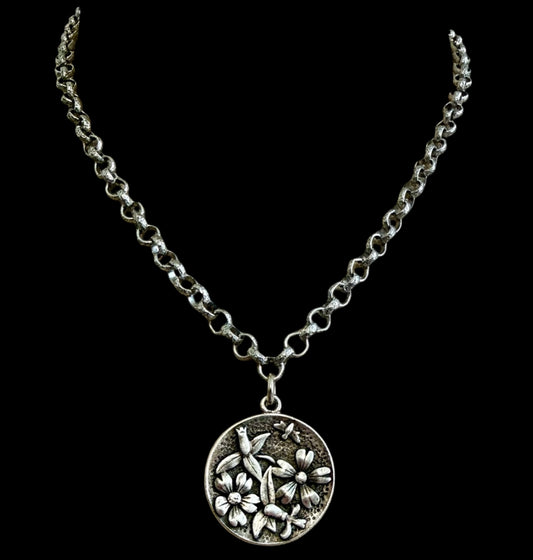 Sterling Plated 17" Chain with Sterling Plated Flower Bee Pendant