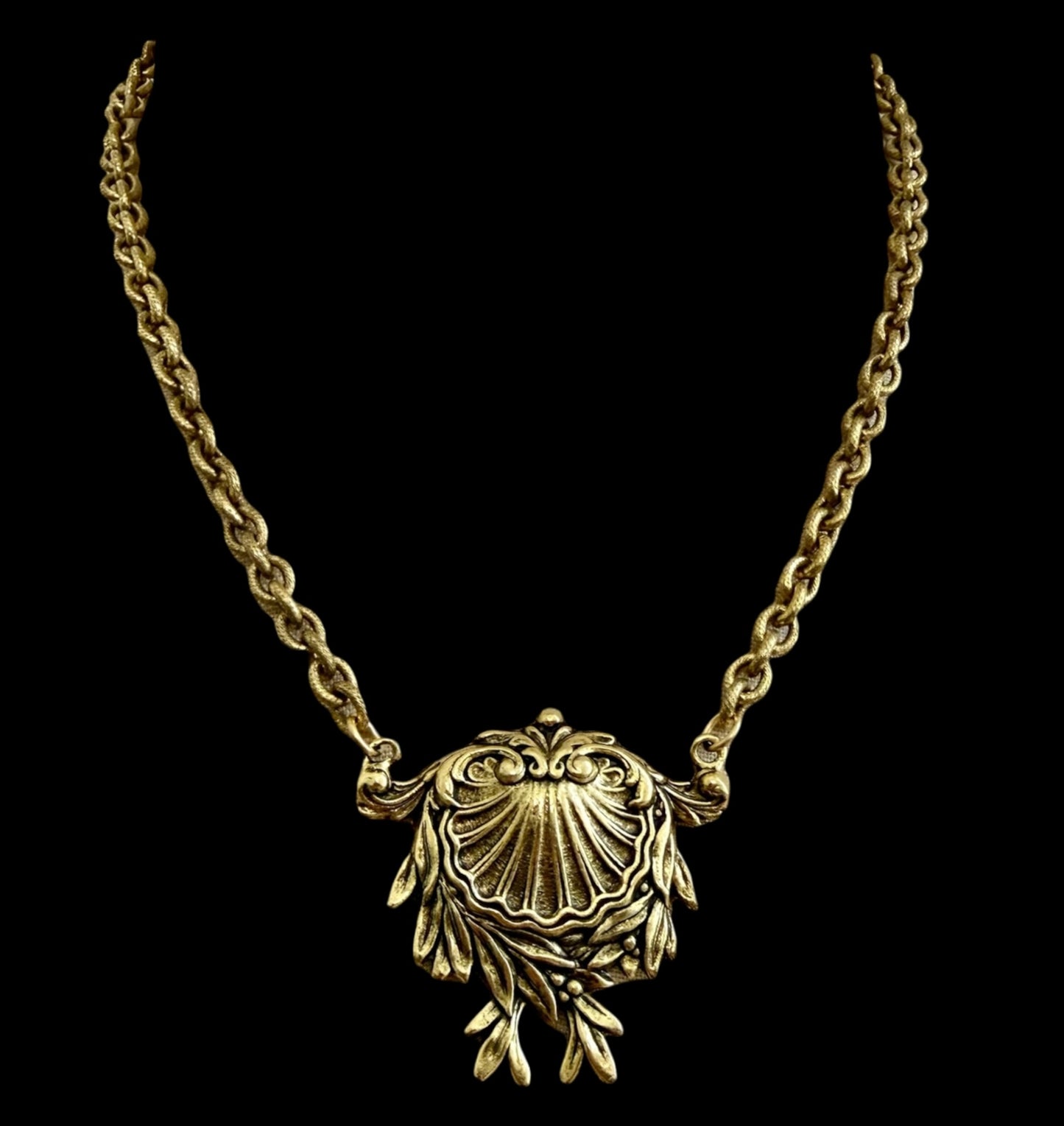 Gold Plated 17" Chain with Vintage Victorian Shell Brooch