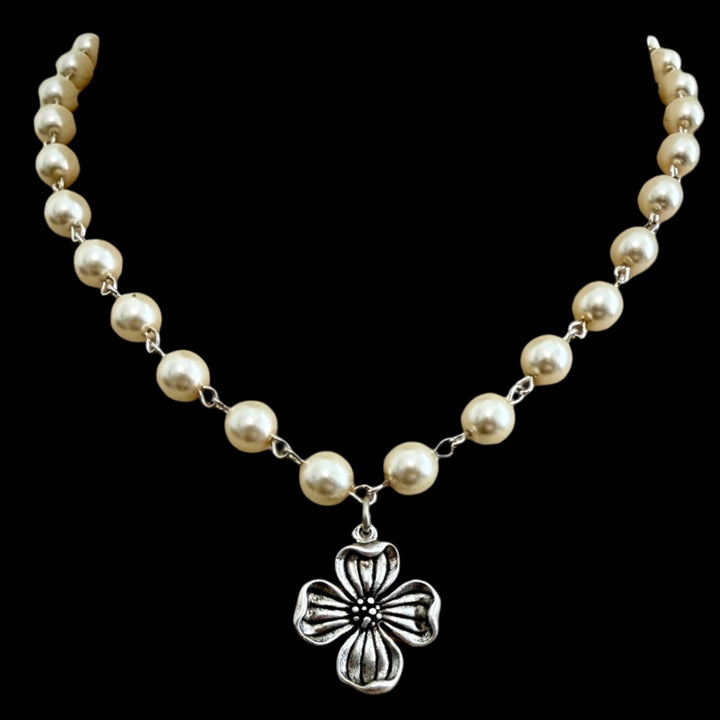 Vintage Sterling Plated Reproduction Dogwood Necklace
