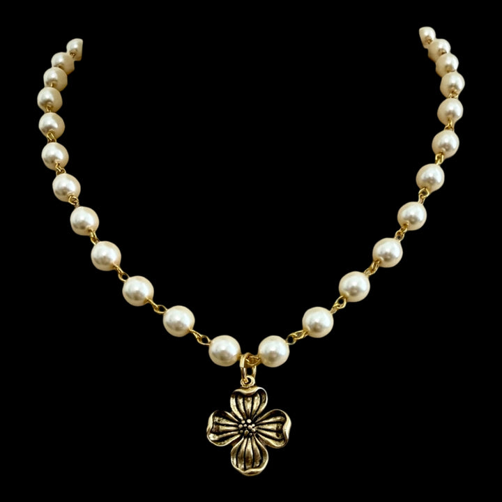 Vintage gold pearl reproduction flower