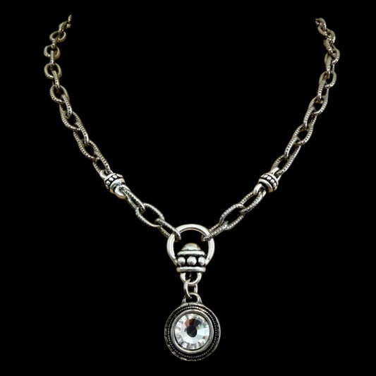 Sterling Plated Reproduction Crystal Necklace