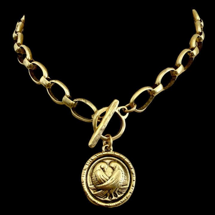 Vintage gold Plated Reproduction Love Dove Necklace