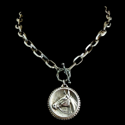 Vintage Reproduction Sterling Plated Horse Coin