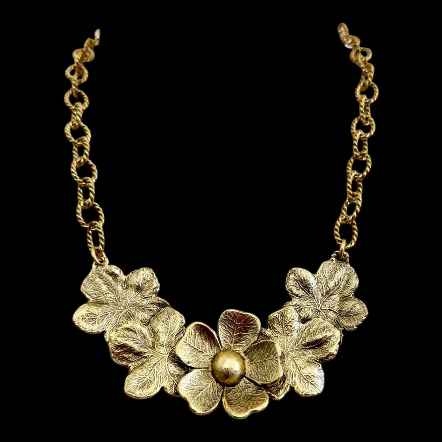 Vintage Reproduction Gold Plated Flower Collar Necklace