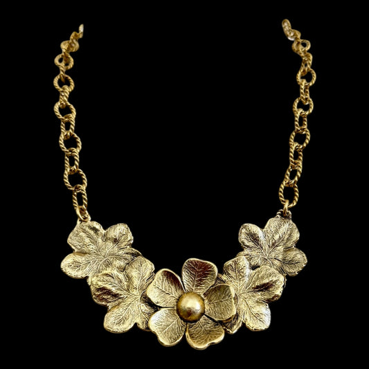 Vintage Reproduction Gold Plated Flower Collar Necklace