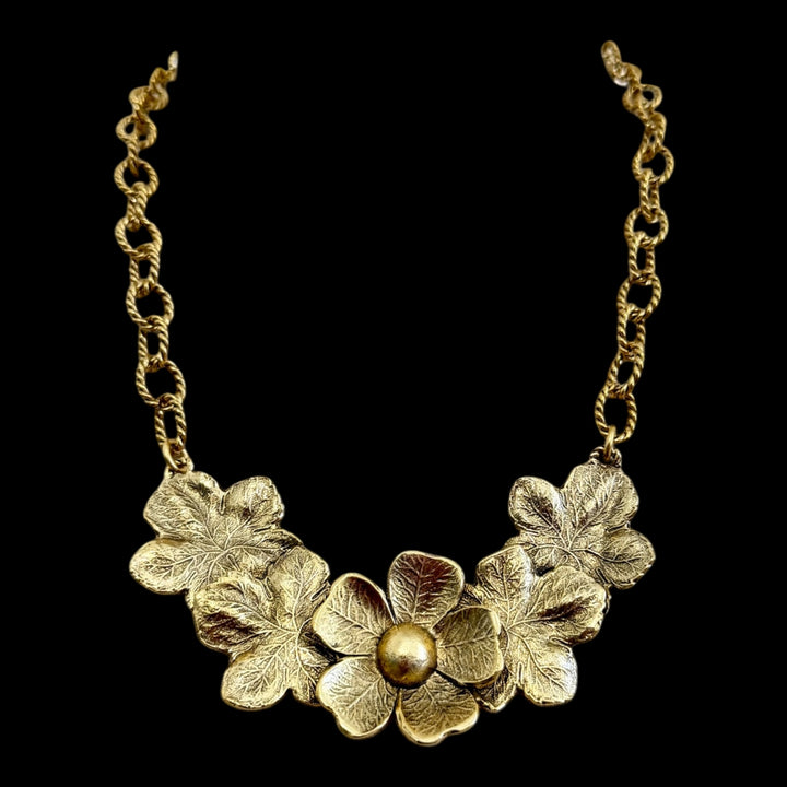 Vintage Reproduction Gold Plated Flower Collar Necklace