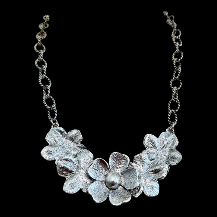 Vintage Reproduction Sterling Plated Flower Collar Necklace