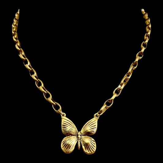 Vintage Gold Plated Reproduction Butterfly Necklace