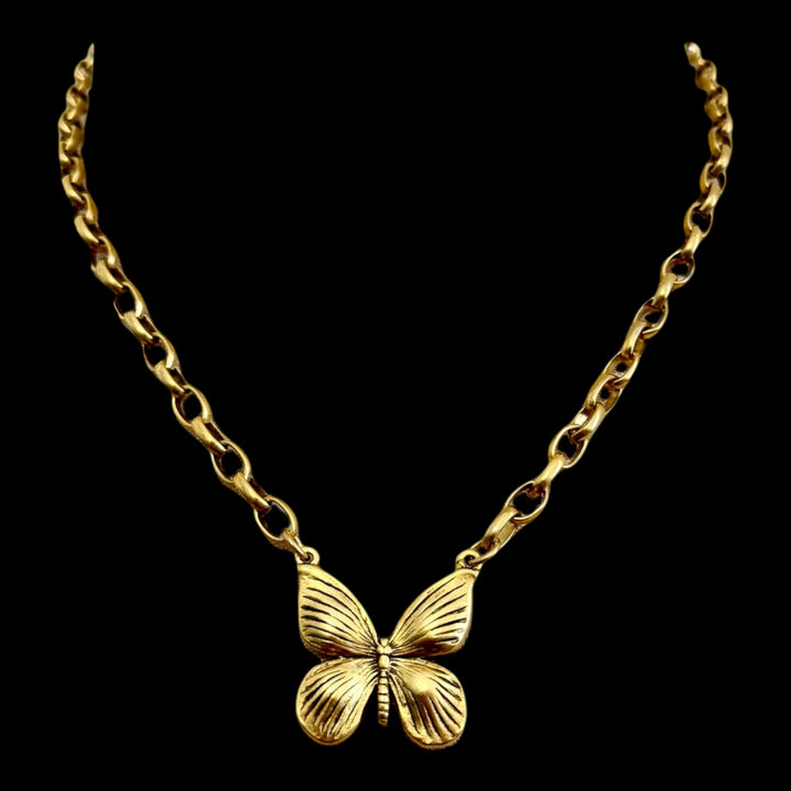 Vintage Gold Plated Reproduction Butterfly Necklace