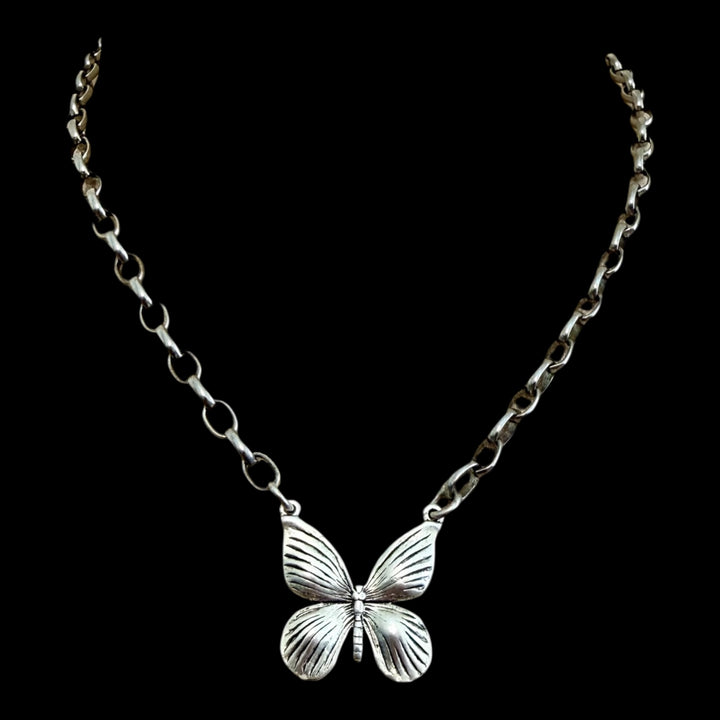 Vintage Sterling Plated Reproduction Butterfly Necklace