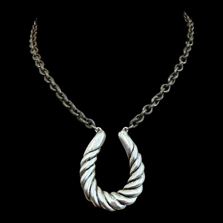 Sterling Plated Ribboned Horseshoe Necklace