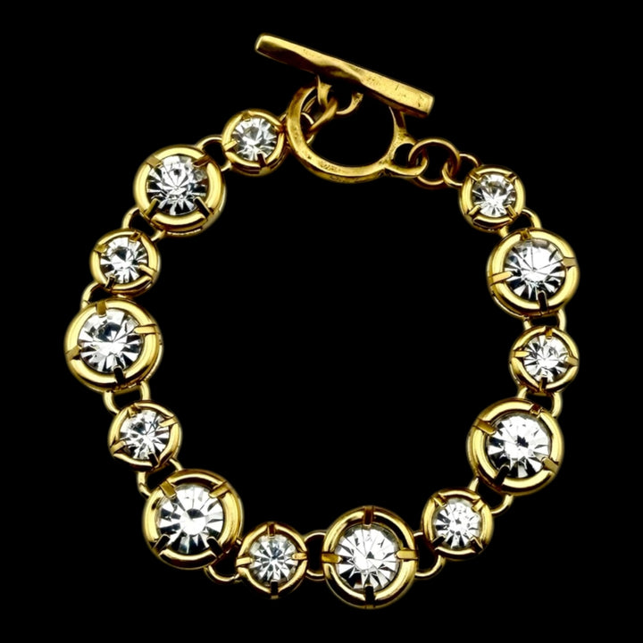Gold Plated and Swarovski Crystal Bracelet 7.5" With Toggle Closure