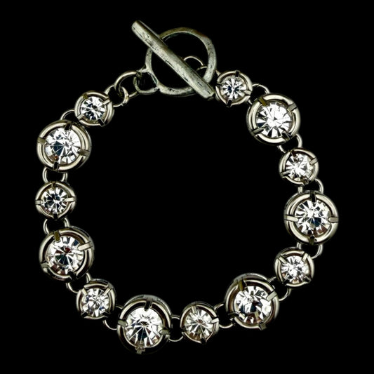 Sterling Plated Chain & Toggle Bracelet with Swarovski Crystal Charm 7.5"