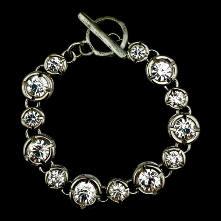 Sterling Plated Chain &amp; Toggle Bracelet with Swarovski Crystal Charm 7.5"