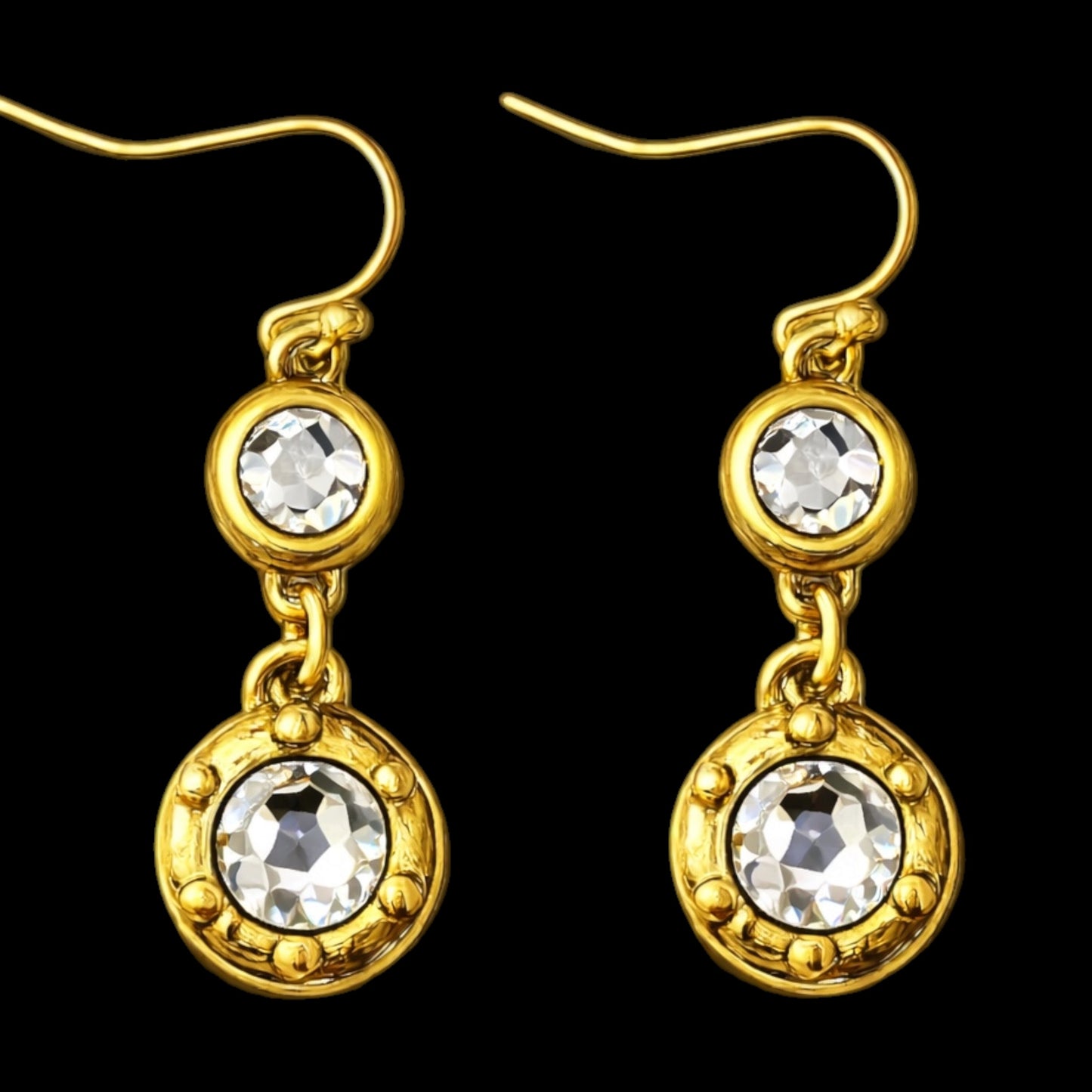 Gold Plated Double Swarovski Crystal Earrings
