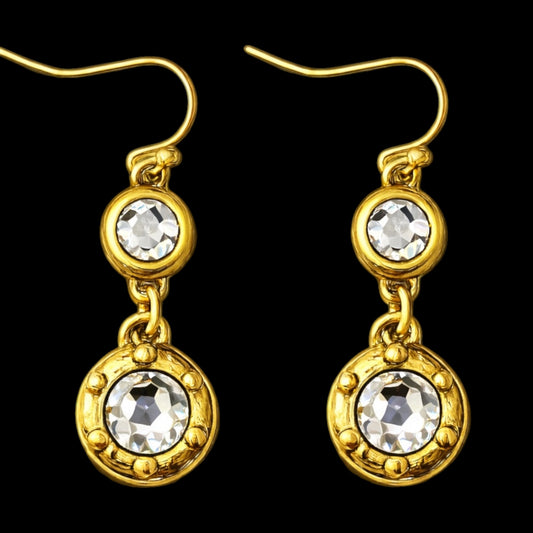 Gold Plated Double Swarovski Crystal Earrings