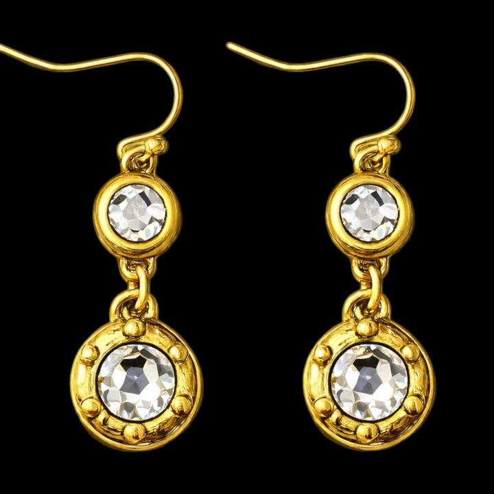 Gold Plated Double Swarovski Crystal Earrings