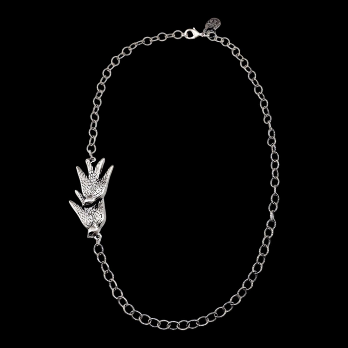 Sterling Plated 20" Chain with Vintage Double Bird Pendant