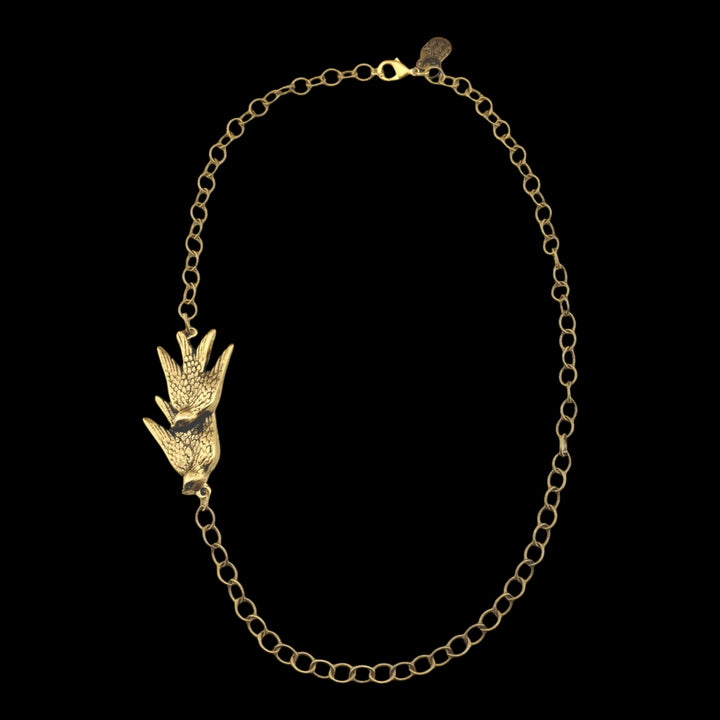 Gold Plated 20" Chain with Vintage Double Bird Pendant