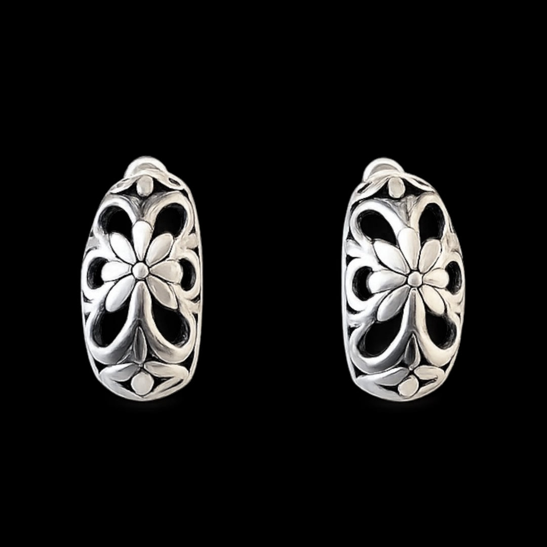 Reproduction Gold Plated Floral Half Hoop Earrings