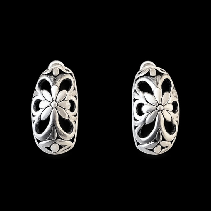 Reproduction Gold Plated Floral Half Hoop Earrings
