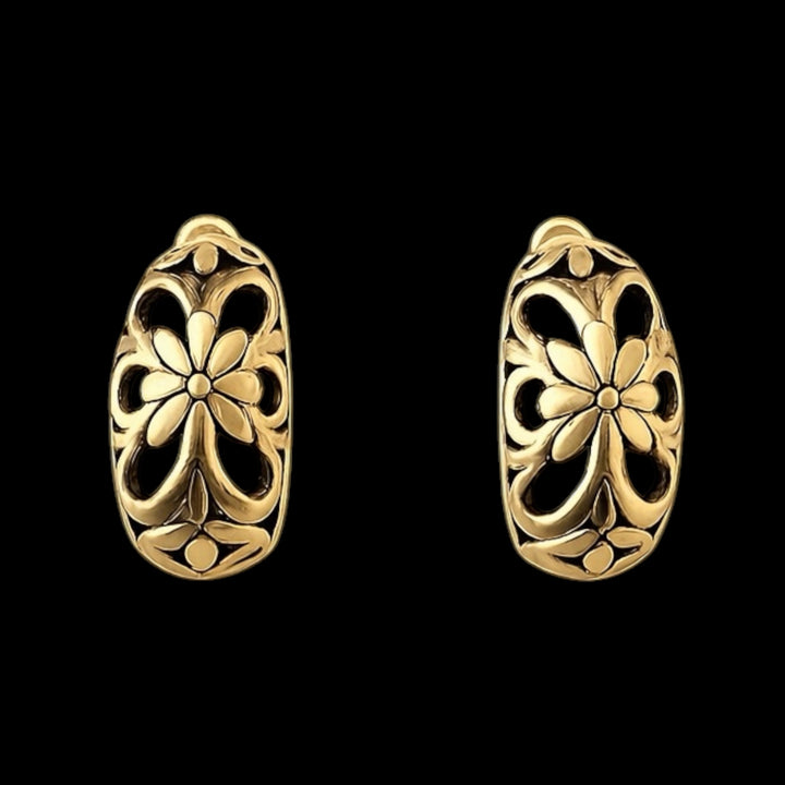 Reproduction Gold Plated Floral Half Hoop Earrings