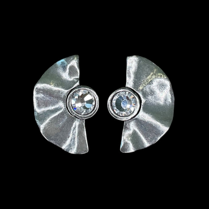 sterling plated Repurposed fan earring with vintage swarovski crystal
