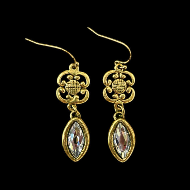 Vintage Reproduction Clover &amp; Crystal Earrings