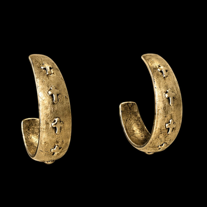 gold plated Repurposed raised cross hoop earring