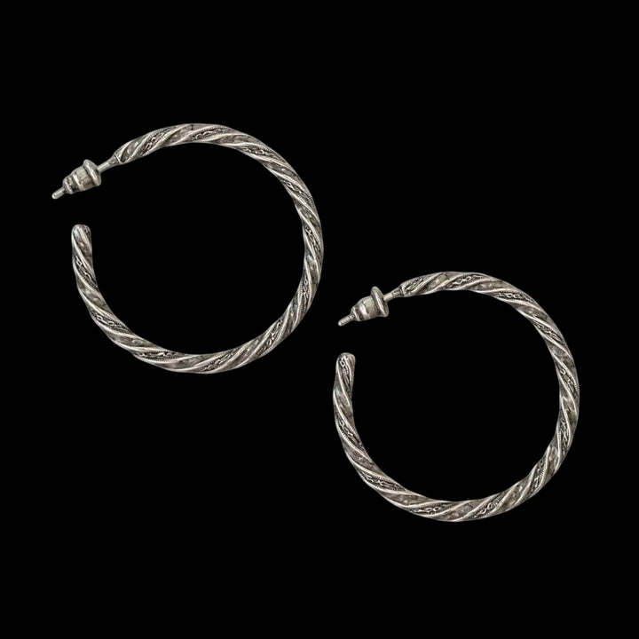 Large Silver Plated Vintage Hoop Earrings
