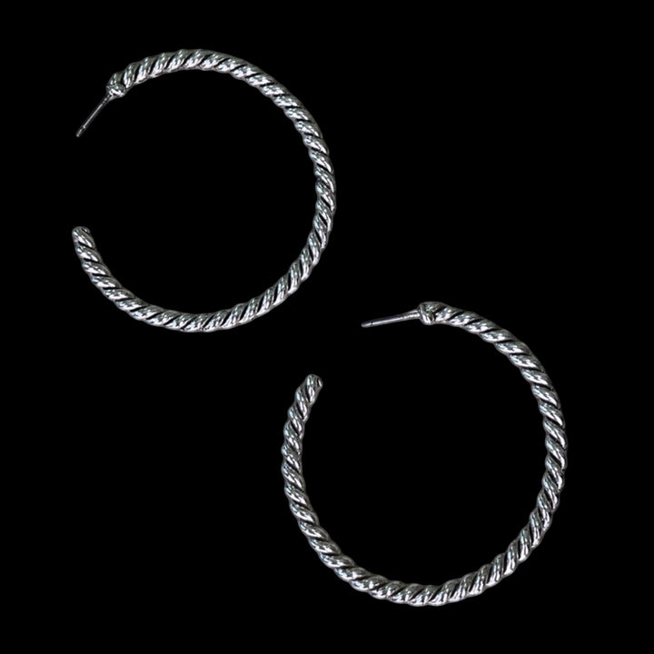 Sterling Plated Vintage Rope Hoop Earrings
