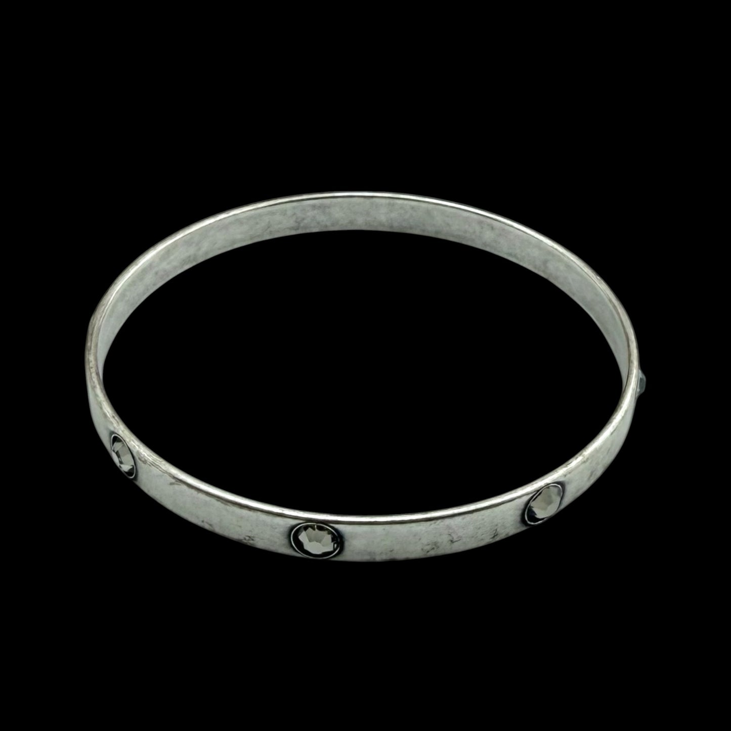 Vintage Large Silver Bangle with Crystals