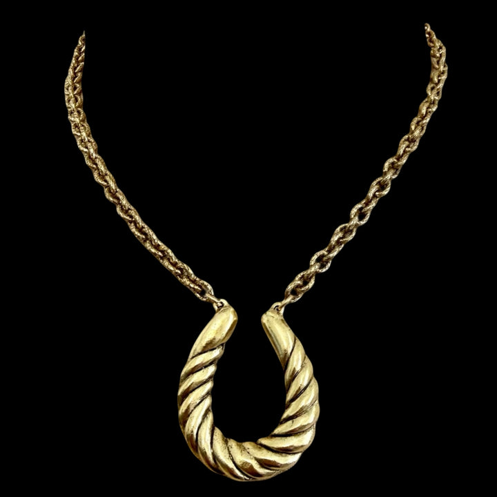 Gold Plated Ribboned Horseshoe Necklace