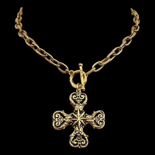 18" Gold Vintage scrollwork and Filigree cross