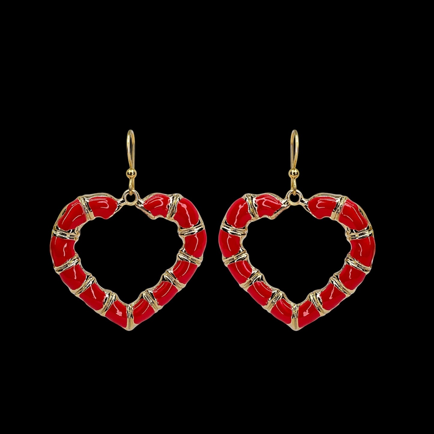 Vintage Red Enamel Heart Earrings