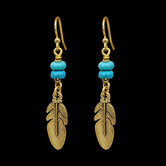 Turquoise Feather Earrings
