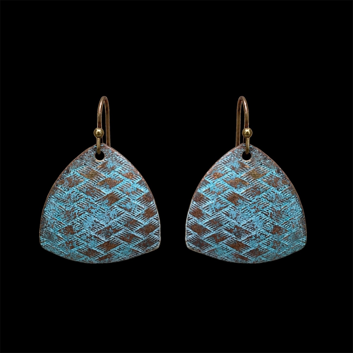 Patina Stamped Triangle Earrings