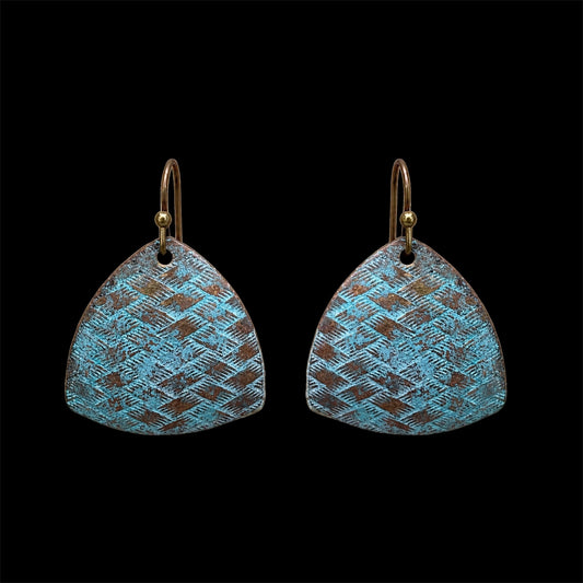 Patina Stamped Triangle Earrings