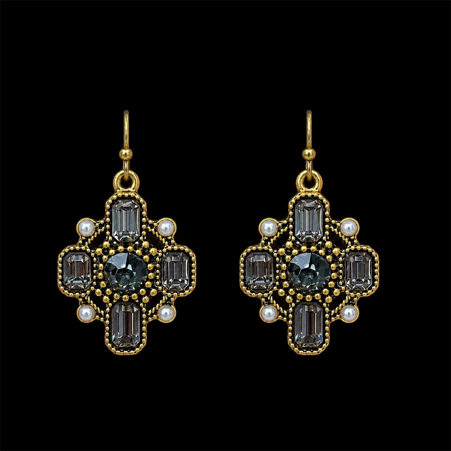 Antique Brass with Black Diamond Rhinestones