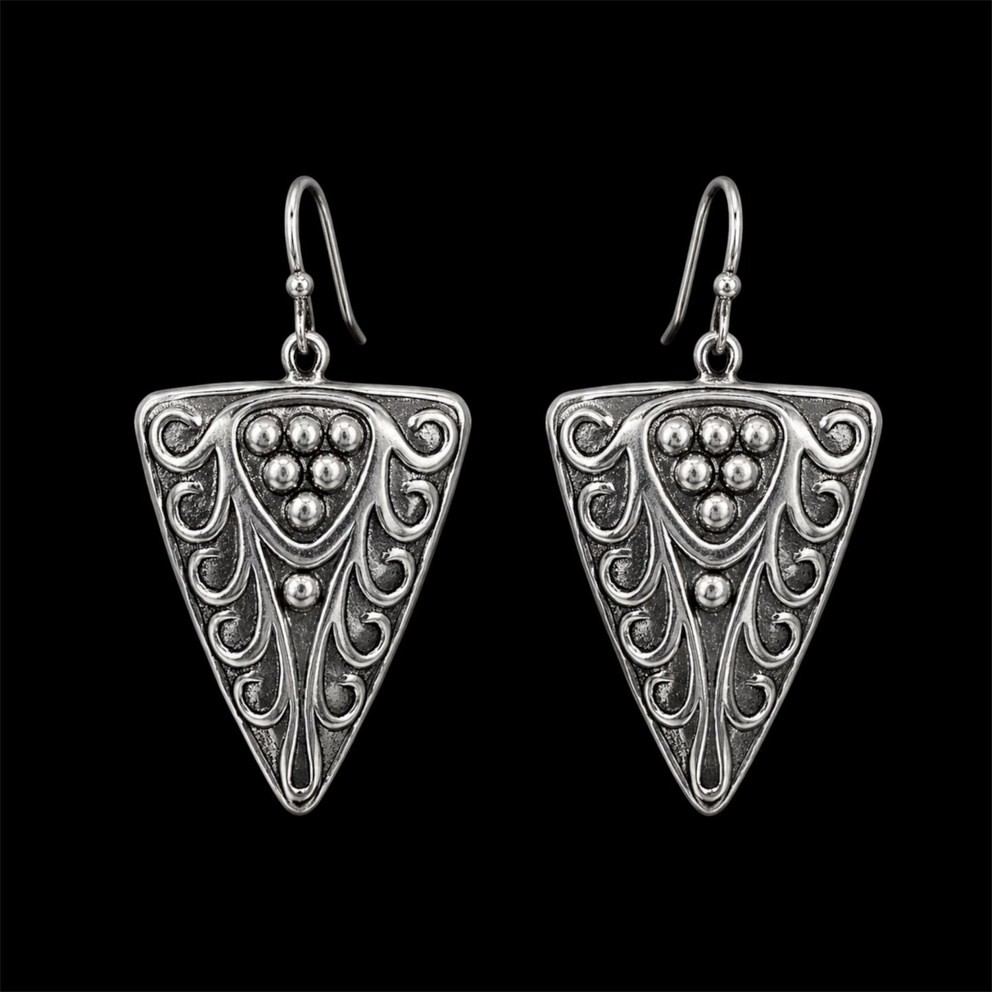 Sterling Plated Embossed Triangle Earrings