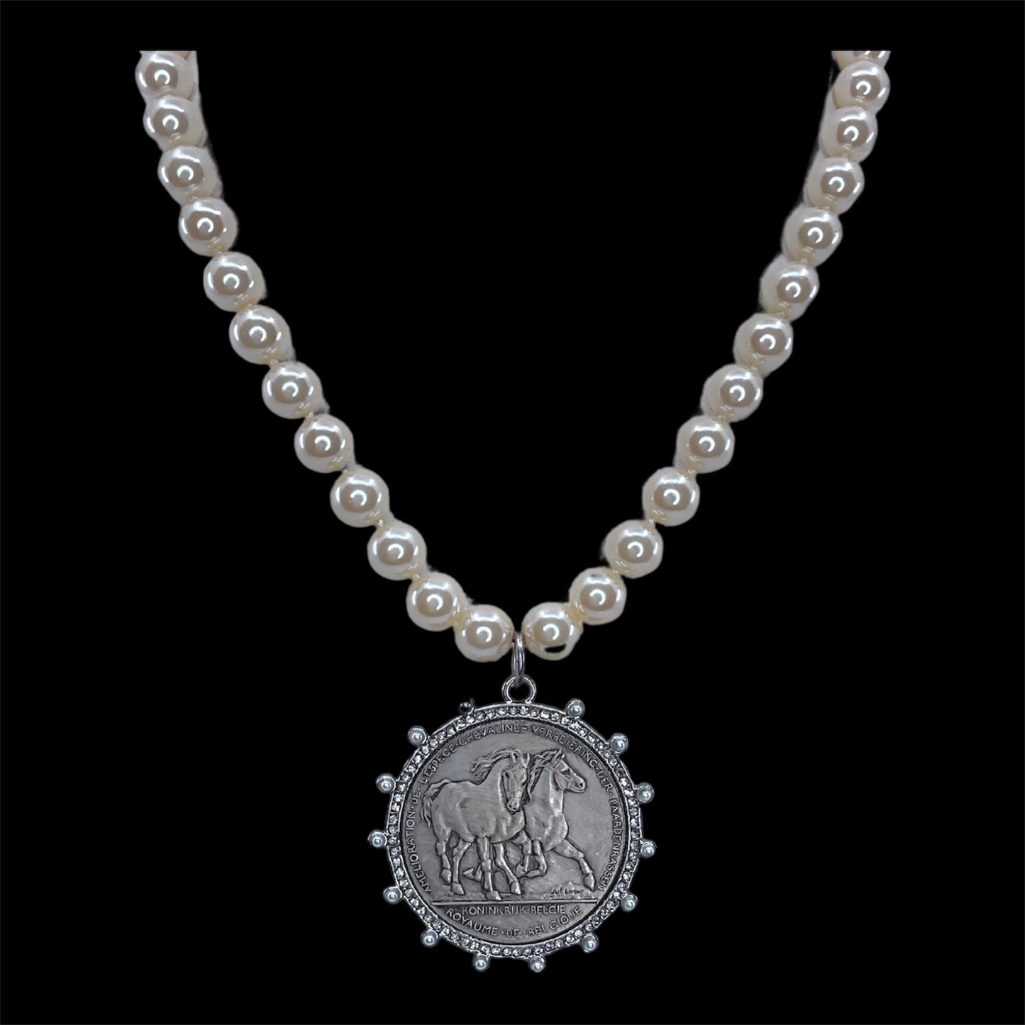 Vintage Pearls with Sterling Horse Coin