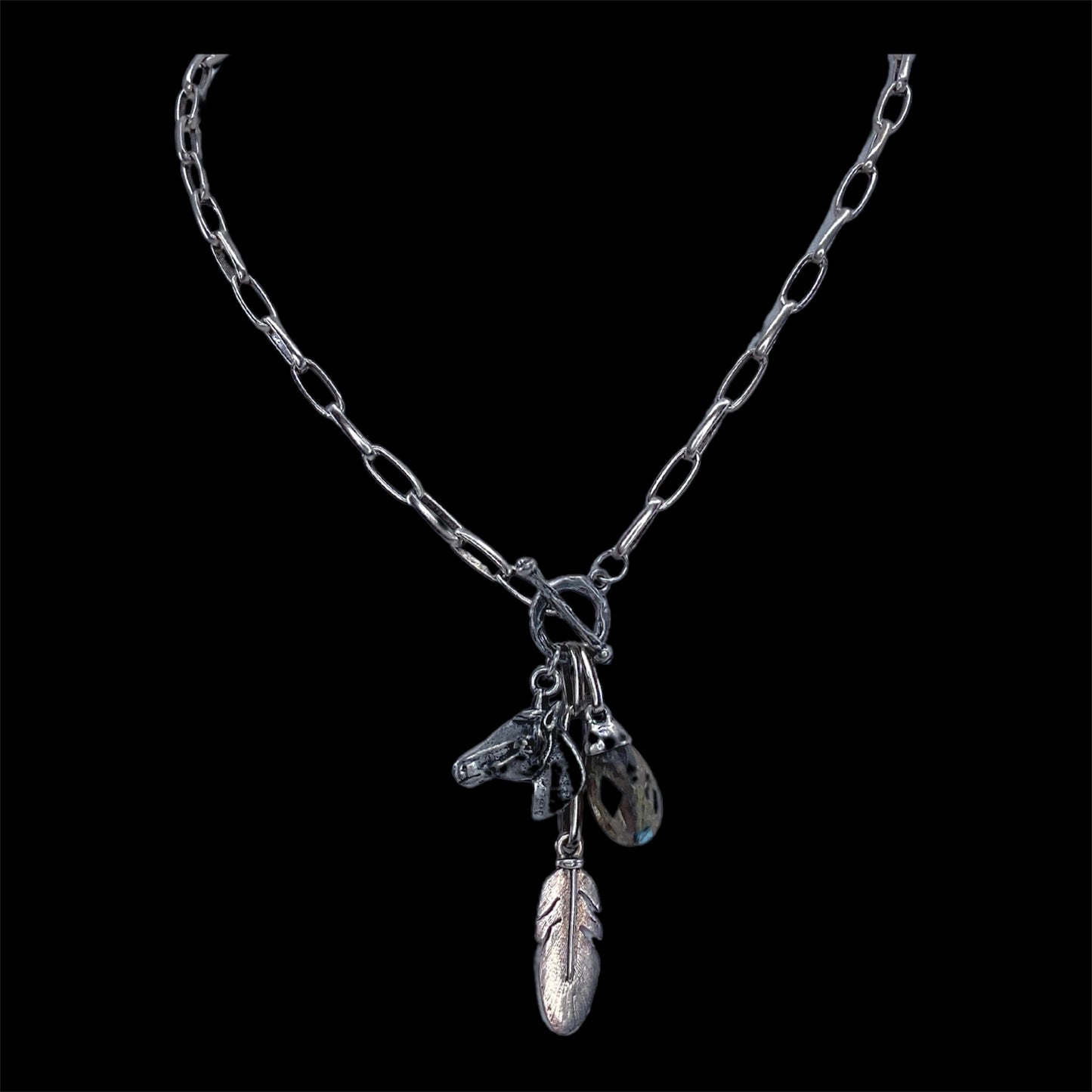 Horse and Feather with Labradorite Necklace