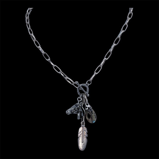 Horse and Feather with Labradorite Necklace