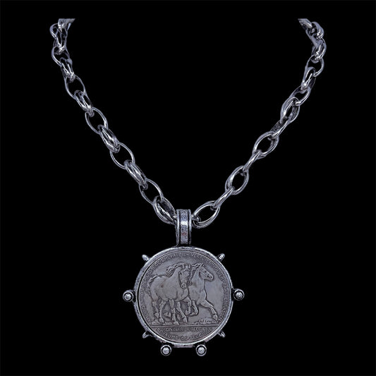 Vintage Sterling Plated Horse Coin Necklace