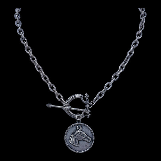 Vintage Chain with Vintage Sterling plated Toggle and Horse Coin Pendant