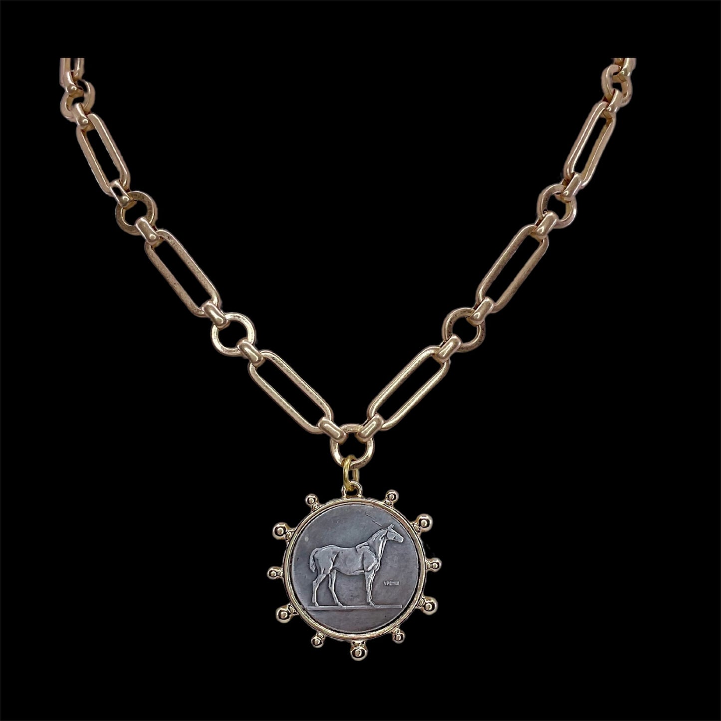 Gold Plated Horse Coin Necklace