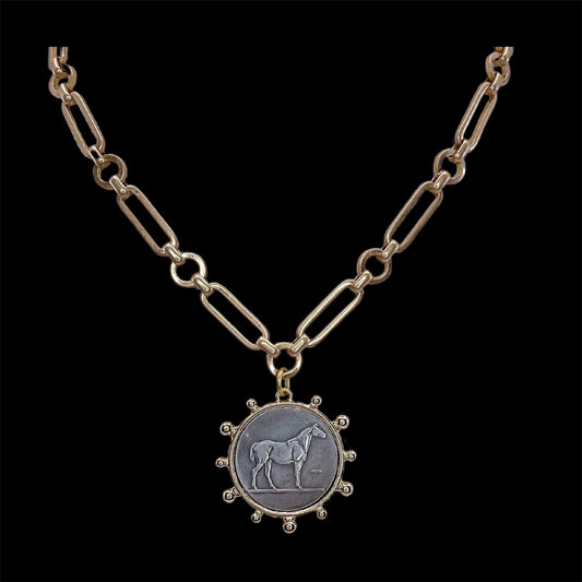 Gold Plated Horse Coin Necklace