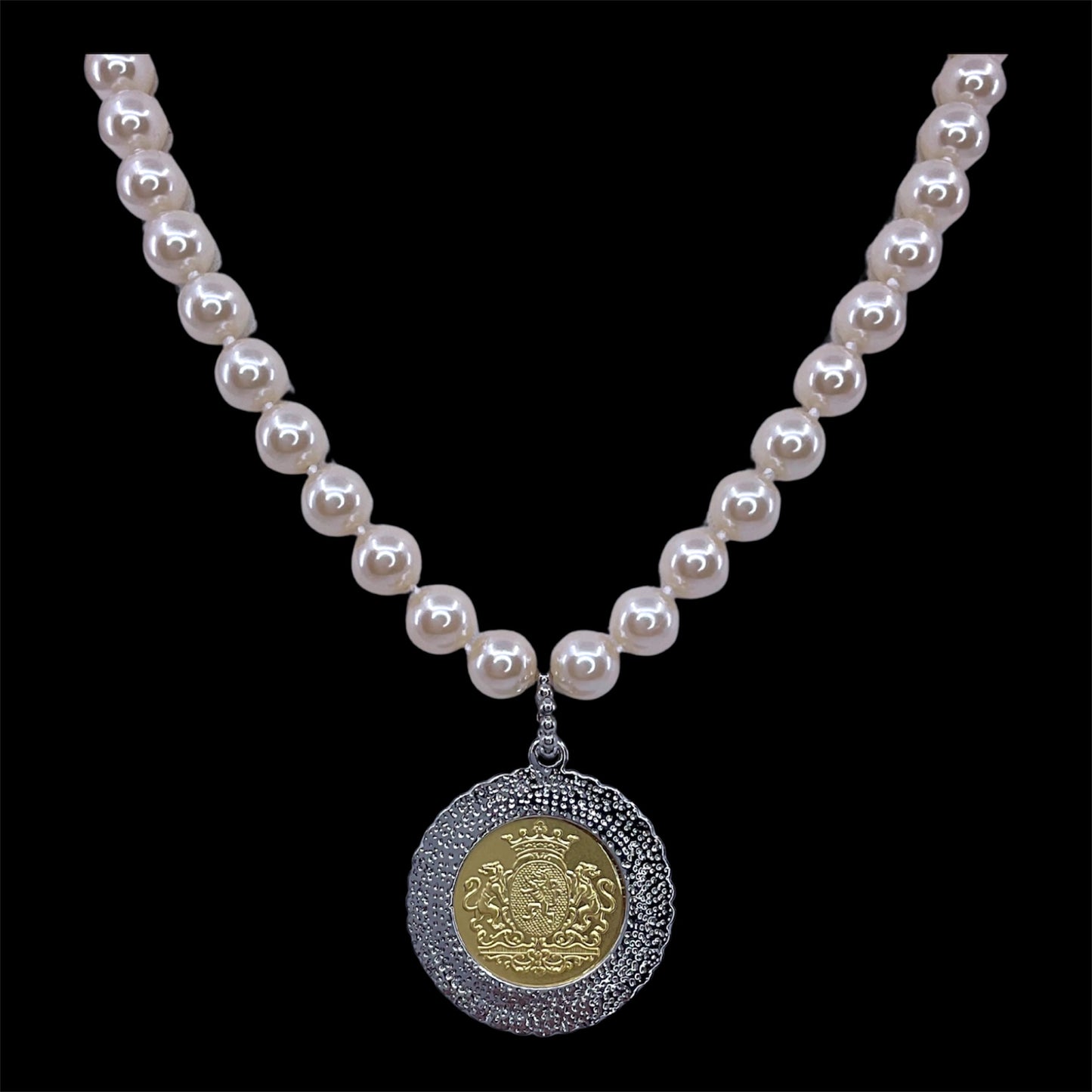 Vintage Hand Knot Pearl With Vintage Mixed Metal Repurposed Horse Hunting Coin