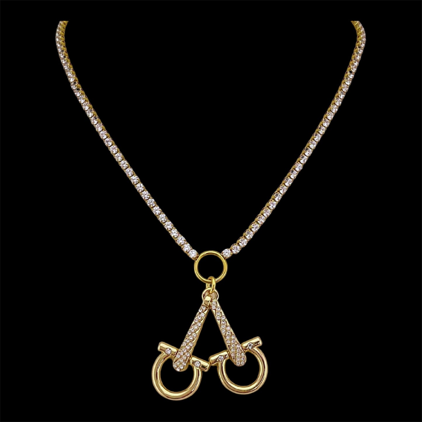 Vintage Rhinestone Chain with Vintage Rhinestone Horse-Bit Pendant