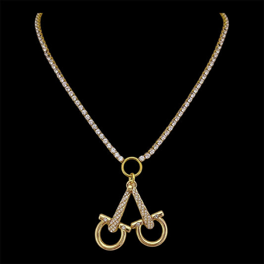 Vintage Rhinestone Chain with Vintage Rhinestone Horse-Bit Pendant